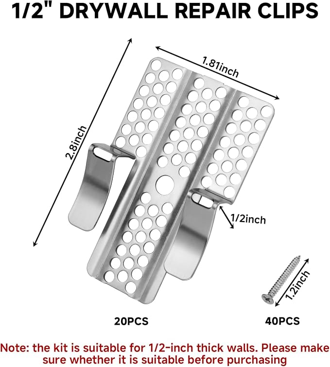 20Pack Drywall Repair Clips, 1/2 inch Drywall Fastener Clip - Image 3