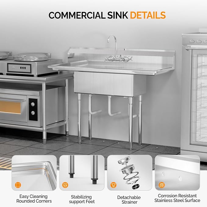 ROVSUN Commercial Sink, Stainless Steel Sink - Image 5