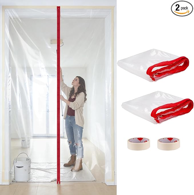 2-Pack Dust Barrier Plastic Zipper Door, 4 ft x 7.2 ft Construction Cover by CANVINO