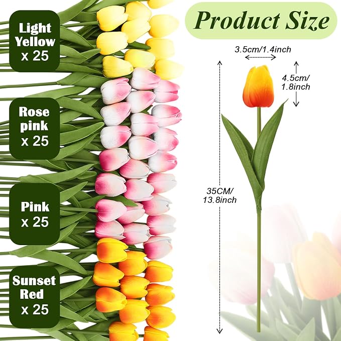 Janinka 100pcs Artificial Tulip Flowers Fake PU Tulips Faux Latex Bouquet - Image 2