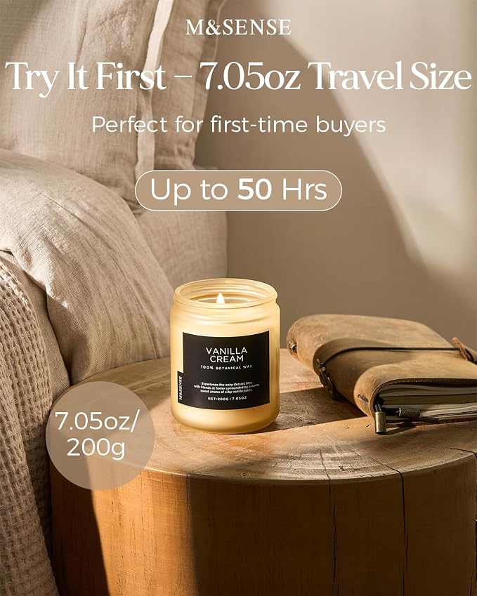 M&SENSE Vanilla Candles for Home, 7.05oz All Natural Organic Soy Wax | 50 Hours - Image 4