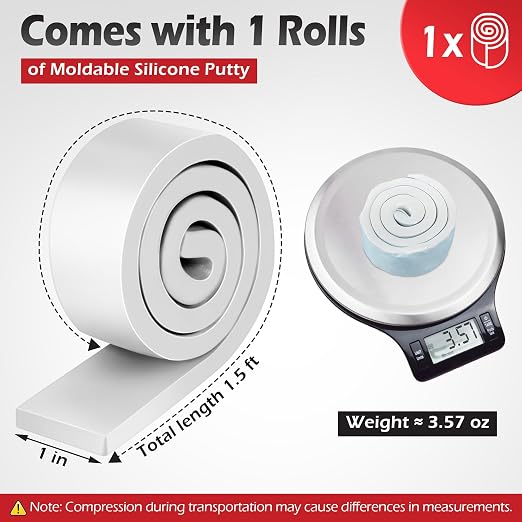 1 Pack Moldable Silicone Putty White Solid Roll | 1.5 ft x 1 in Non Hardening - Image 2