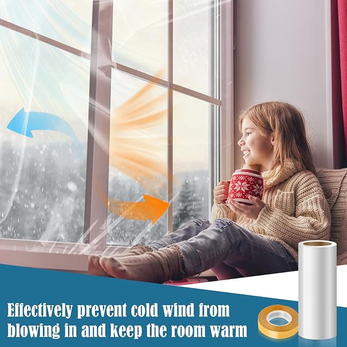 Window Insulation Kit for Winter, 87×394" Window Plastic for Winterizing Kit | - Image 6