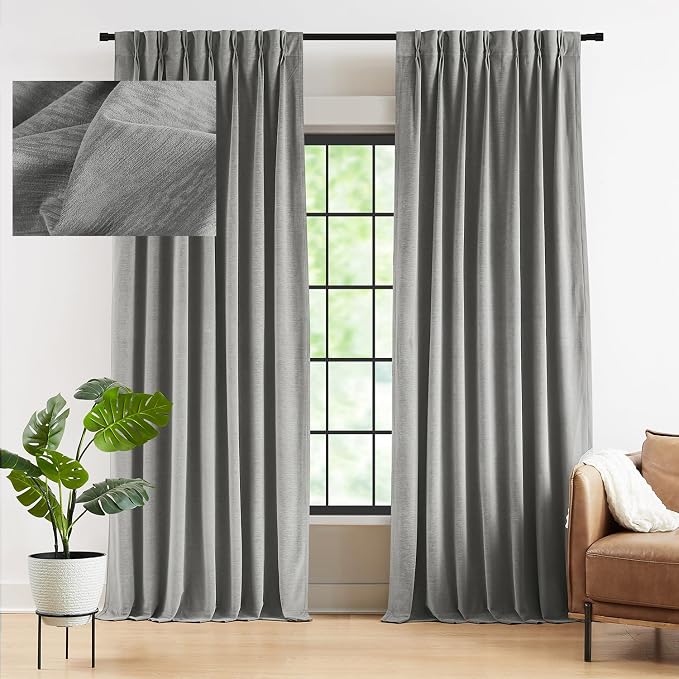 Kayne Studio Pewter Grey Soft Velvet Pinch Pleated Curtains 95 Inches Long | by KayneStudio