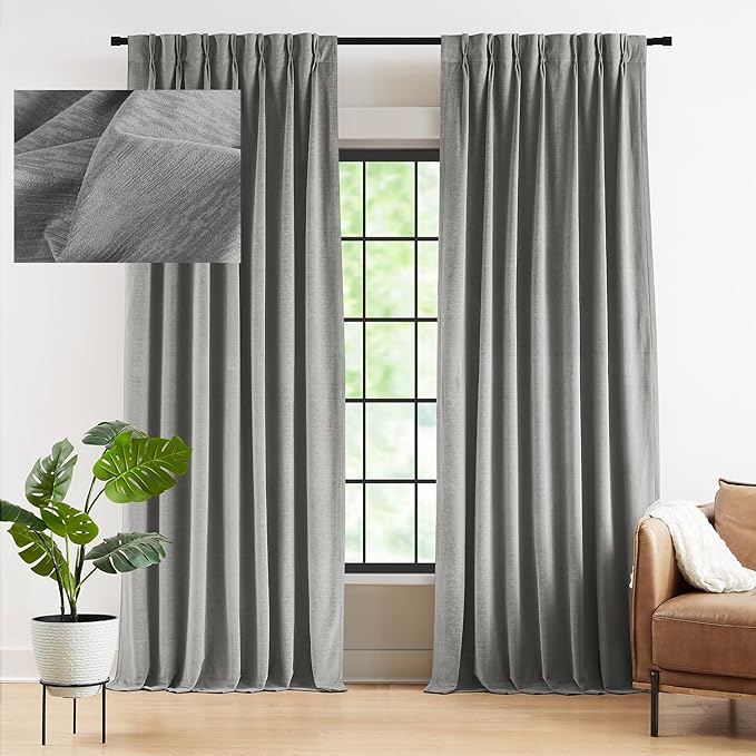 Kayne Studio Pewter Grey Soft Velvet Pinch Pleated Curtains 108 Inches Long | by KayneStudio