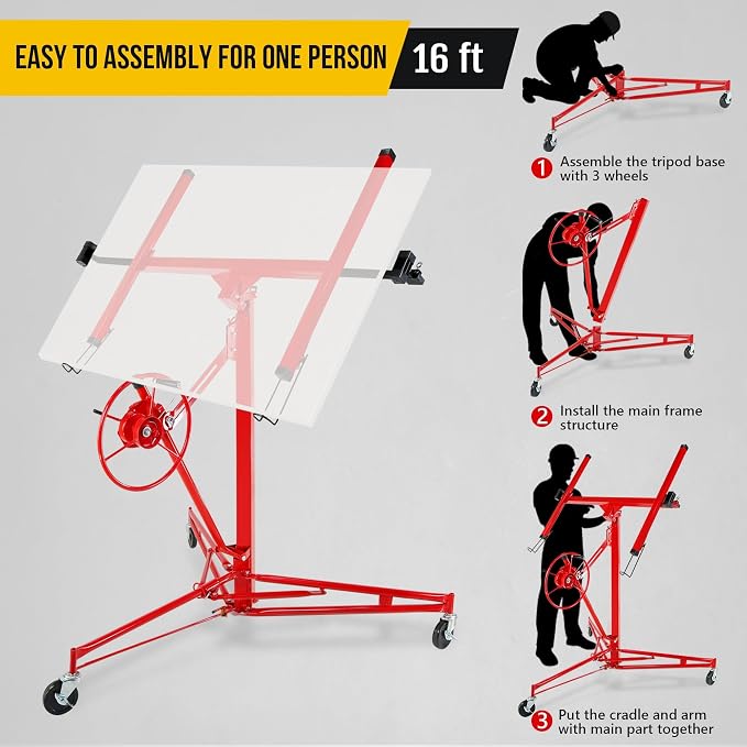 One-Person Drywall Lift Panel Hoist, 150 Lb Heavy-Duty Steel Sheetrock Jack | - Image 5