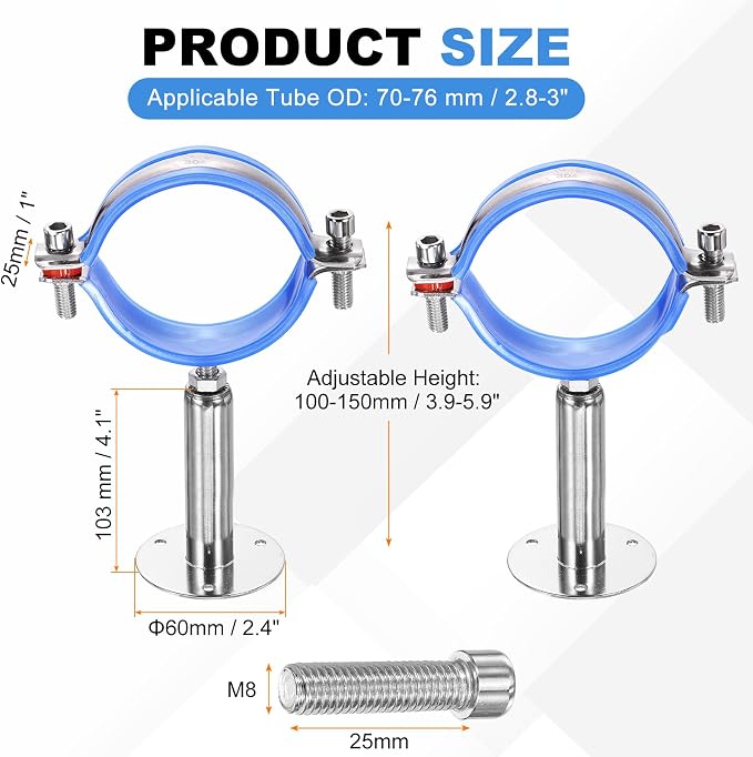 HARFINGTON 2 Set Wall Mount Ceiling Mount Pipe Supports 304 Stainless Steel - Image 2