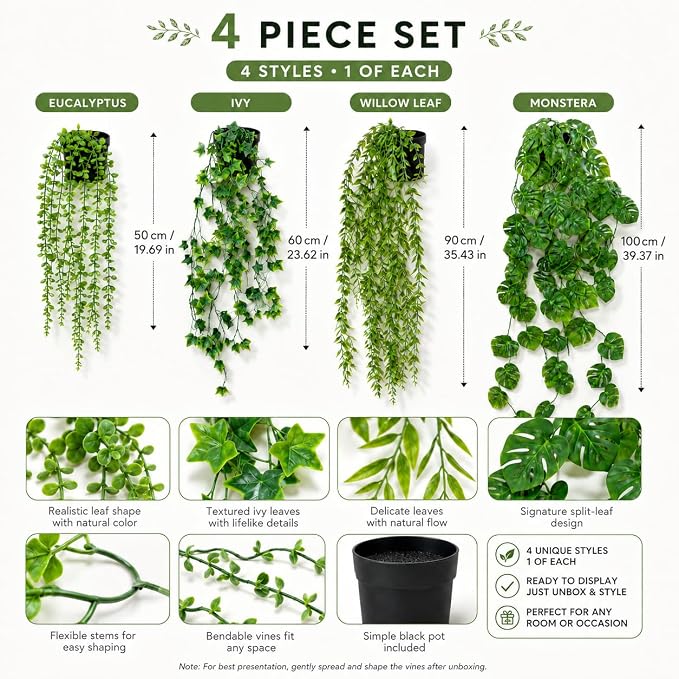 KIRIFLY Fake Plants Artificial Indoor Faux Hanging Plants Greenery Eucalyptus - Image 4