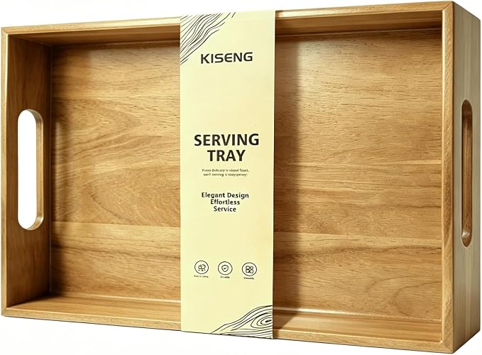 17 x 12 Inch Acacia Wood Large Serving Tray by KISENG