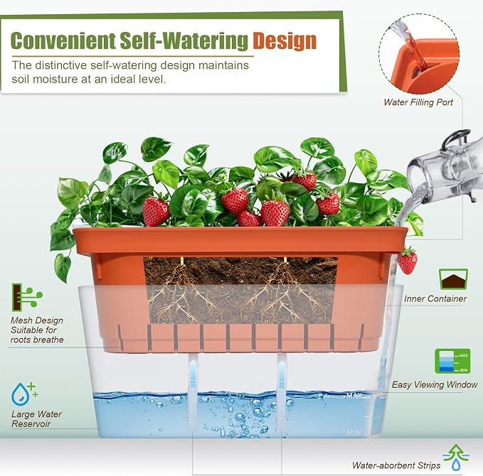 OurWarm Self Watering Pots for Indoor Plants, 6 Pack 10.5 Inch Plastic Window - Image 2