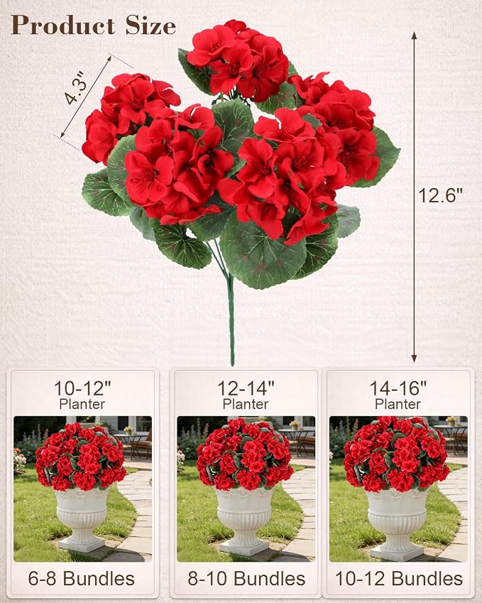 Artificial Flowers for Outdoors – 6 Bundles of UV-Resistant Artificial Geraniums - Image 6