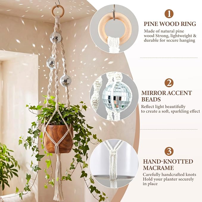 Shappy 1 Pack Boho Macrame Plant Hanger - Image 2