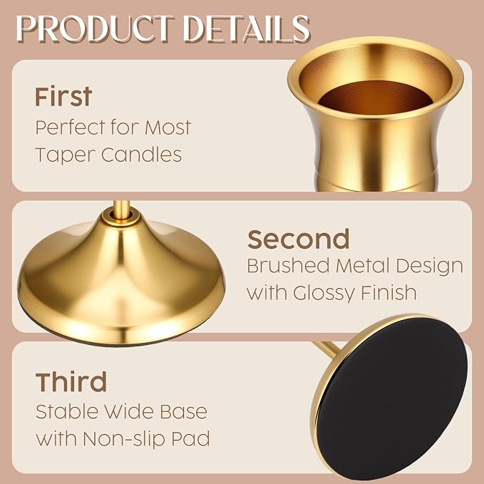 24PCS Brass Gold Taper Candle Holders Set, Vintage Metal Candlestick | Tall - Image 2