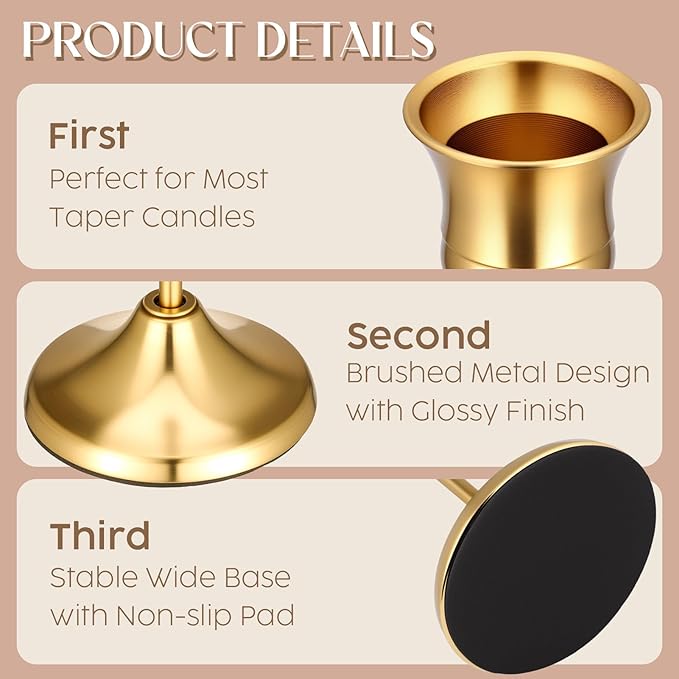6PCS Brass Gold Taper Candle Holders Set, Vintage Candlestick Holders | Tall - Image 2