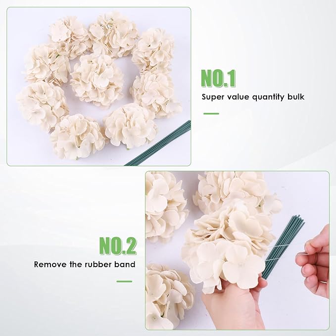 AVIVIHO 65pcs Fake Flowers Beige Hydrangea Artificial Flowers Bulk Silk Flowers - Image 5