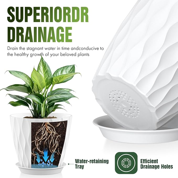 8 Inch Plant Pots 4 Pack Plastic Planters - Image 4