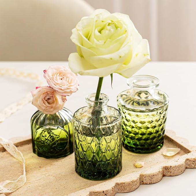 Clear Gradient Green Glass Bud Vase Set of 14 Pcs, Small Bud Vases in Bulk - Image 9
