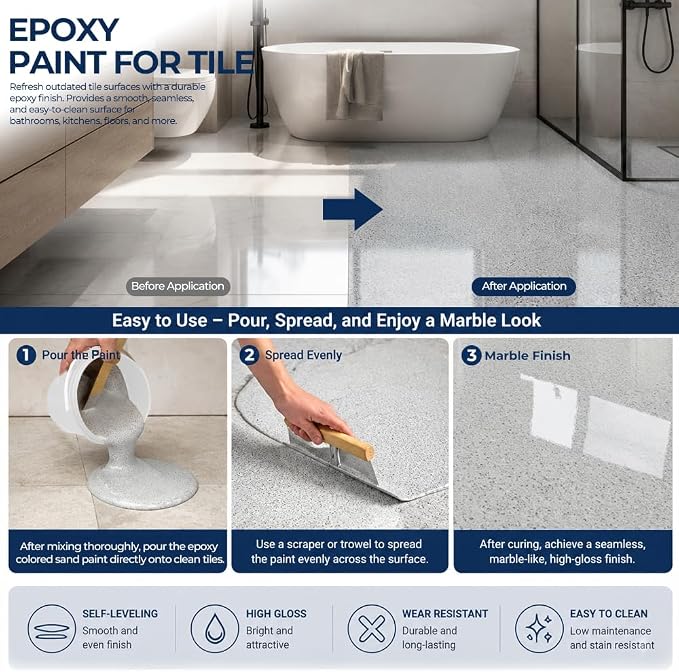 Epoxy Colored Sand Floor Paint, Marble Gray, 3 Gallon | Covers 110 Sq Ft - Image 6