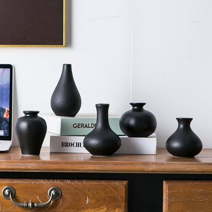 Black Bud Vases, Ceramic Small Vase Set of 5, Mini Vases - Image 7