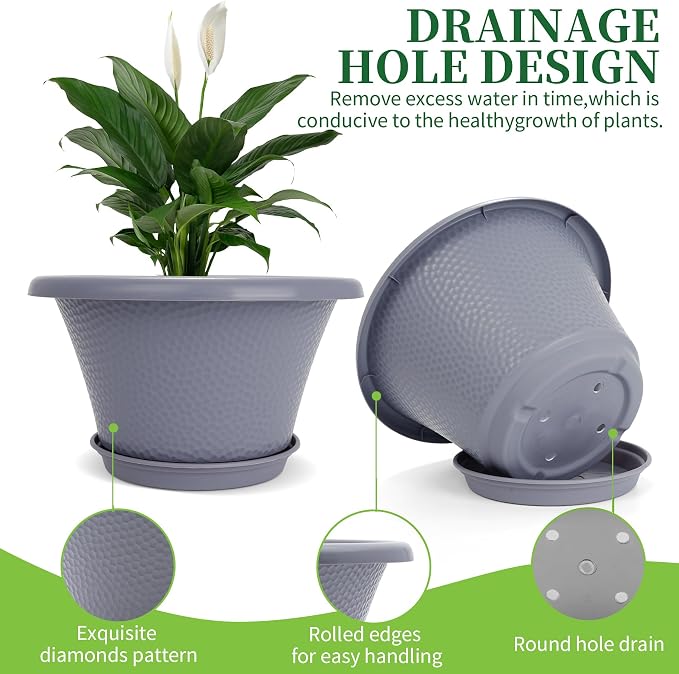 Quarut 12 Inch Pots for Plants, 4 Pack Large Flower Pots - Image 4