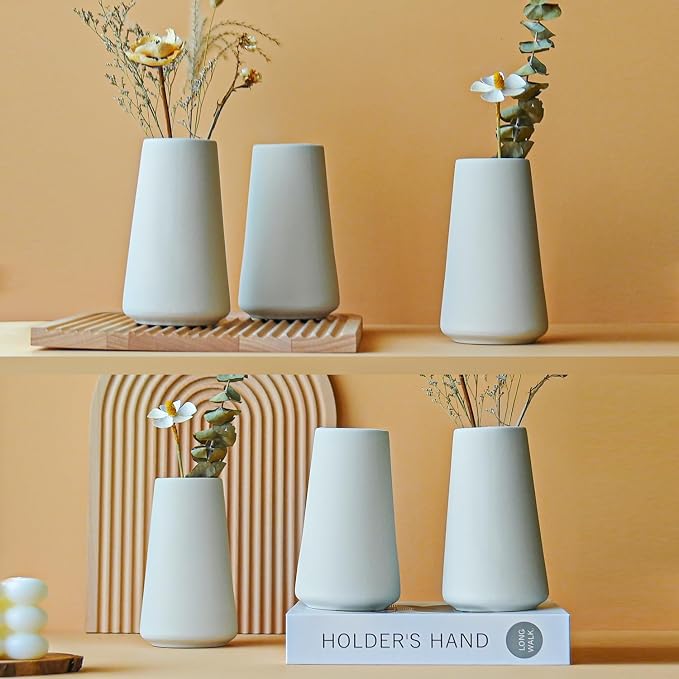 Modern White Small Ceramic Vase Set of 6 by LIZOFER
