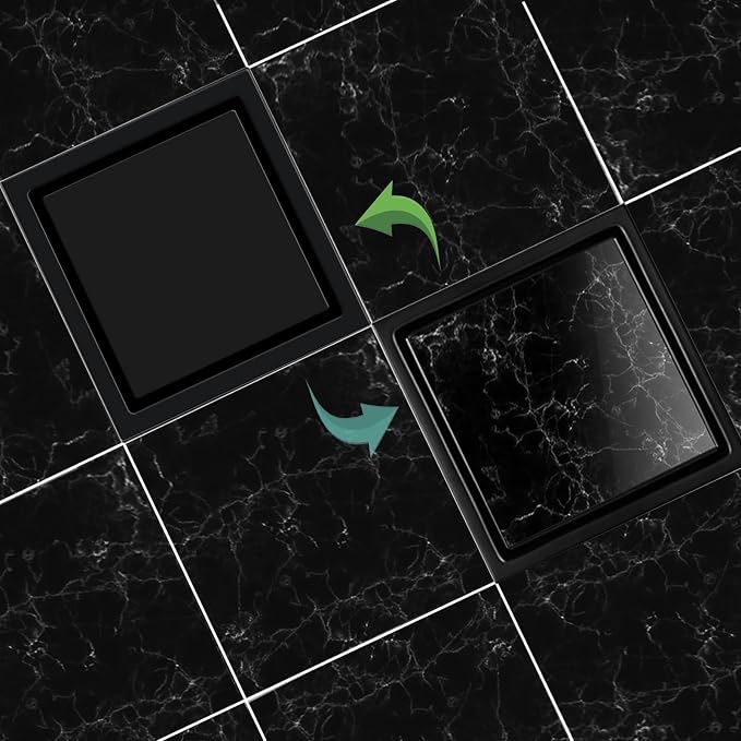 EXF Square Shower Drain 6 Inch Matte Black - Image 2