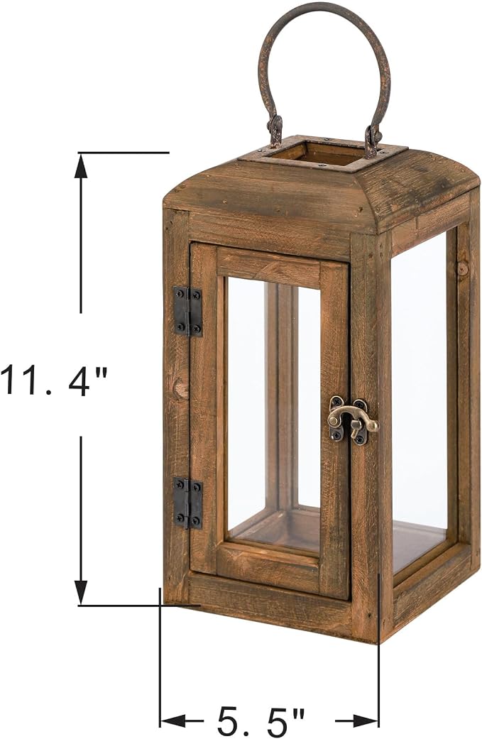 11" High Wooden Lantern Made of Solid Firwood in Handpainted Mediterranean Brown - Image 2