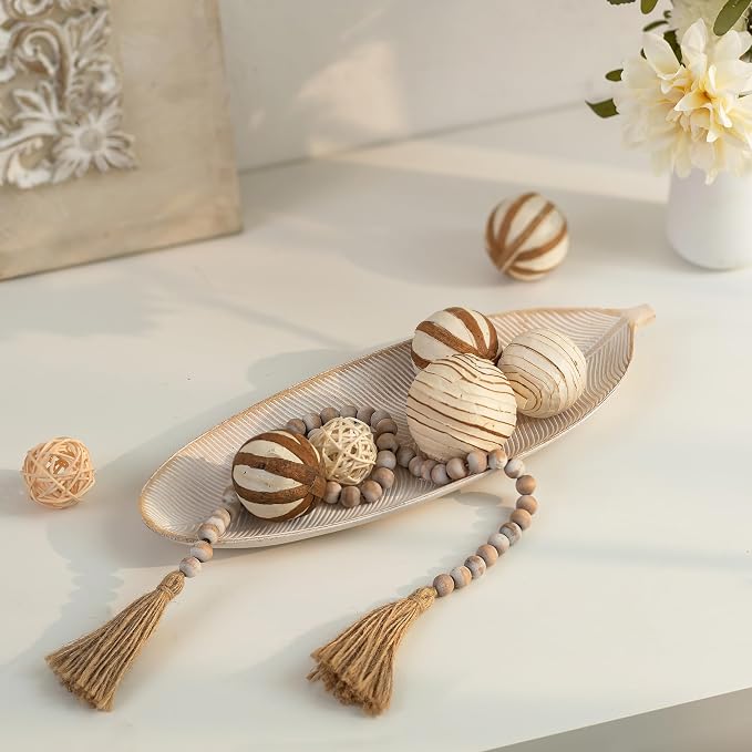 Hanobe Leaf Wooden Decorative Tray, Wood Key Bowl - Image 3