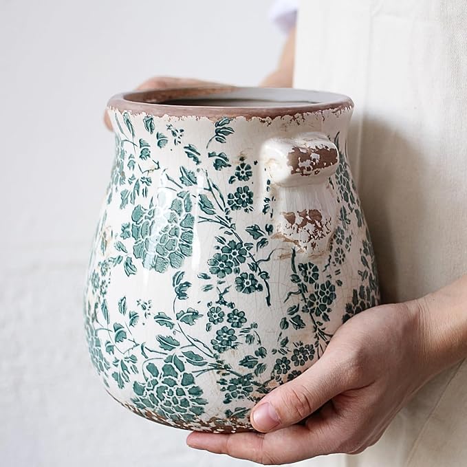 Tuscan Ceramic Planters & Kitchen Utensil Holder, 6.68" Vintage Plant Pots | - Image 8
