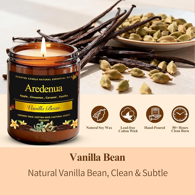 Vanilla Bean Odor Eliminating Candles, 7 oz Soy Scented Candle | Eliminates 95% - Image 2