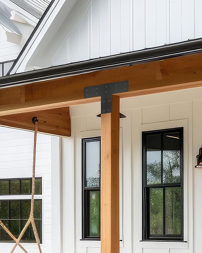 6 Pack 12"x8" T Post Timber Frame Brackets, T Flat Mending Plate | Post to Beam - Image 2