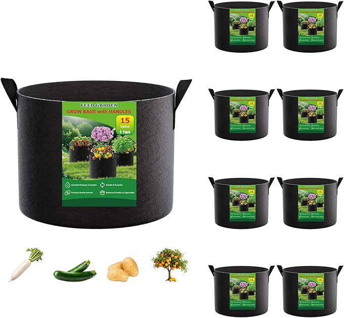 15 Gallon Plant Grow Bags 8 Pack 300G Fabric Pots by FEEDGARDEN
