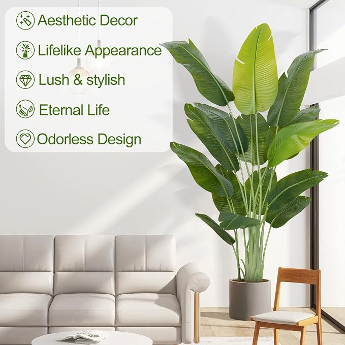 Lifelike Bird of Paradise Artificial Plant, 6.6ft Faux Banana Leaf Tree - Image 2