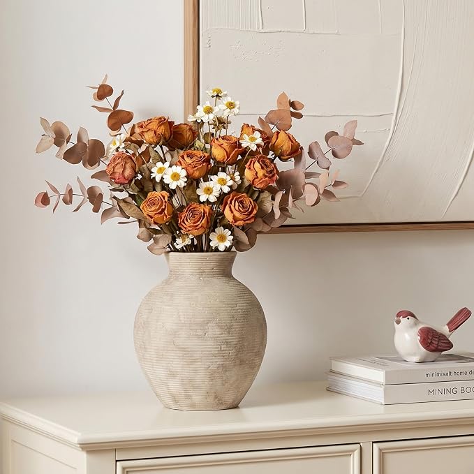 7.48 Inch Vintage Ceramic Flower Vase, Rustic Farmhouse Vase - Image 4