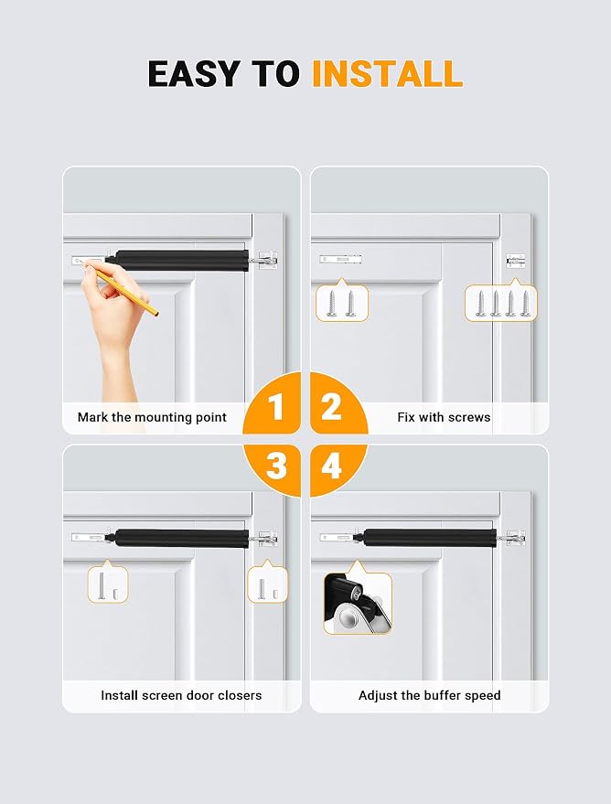 Black Storm Door Closer, Pneumatic Screen Door Closer - Image 5