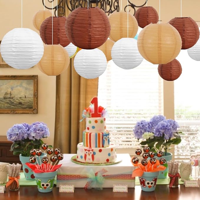 BEISHIDA Brown Mix Paper Lanterns 16Pcs 6/8/10 Inch Round Chinese Lamp | Paper - Image 4