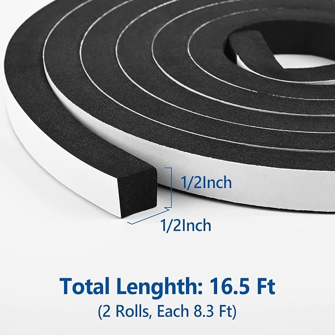 Kikerike Self Adhesive Foam Tape Weatherstrip 1/2In x 1/2In x 16.5Ft High - Image 2