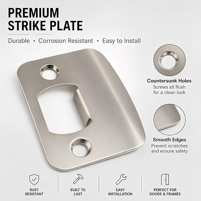Door Strike Plate Univeral, 2-1/4 inch x 1-7/16 inch, Round Corner - Image 3