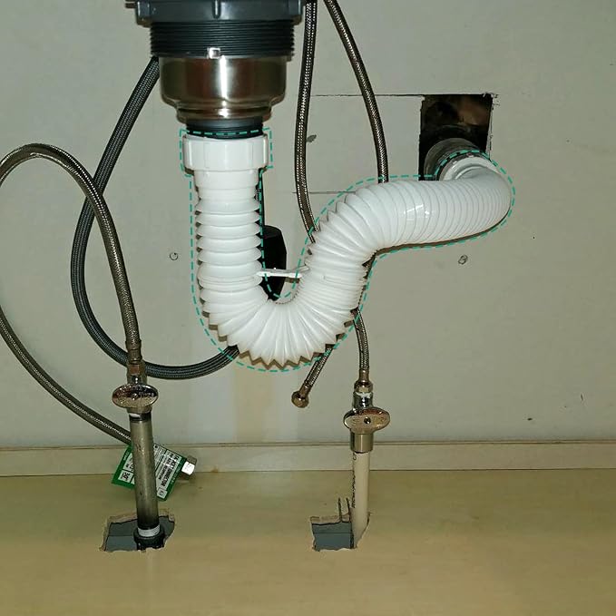 Sink Drain Pipe Kit, Flexible 1-1/2 Inch P Trap Kitchen Sink Plumbing Kit - Image 6