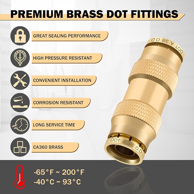 CheeMuii 23PCS Brass DOT Air Line Fittings Kit Push Lock DOT Straight Union - Image 4