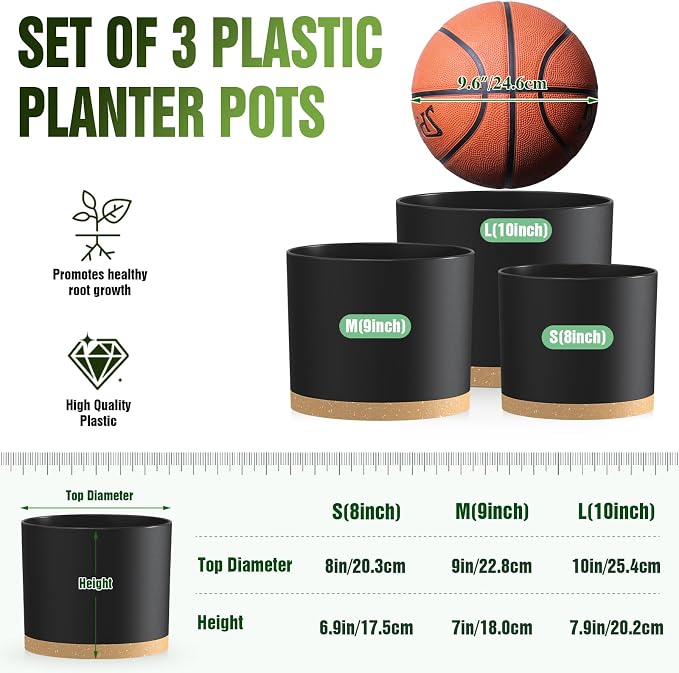 10/9/8 Inch Plant Pots 3 Pack, - Image 3