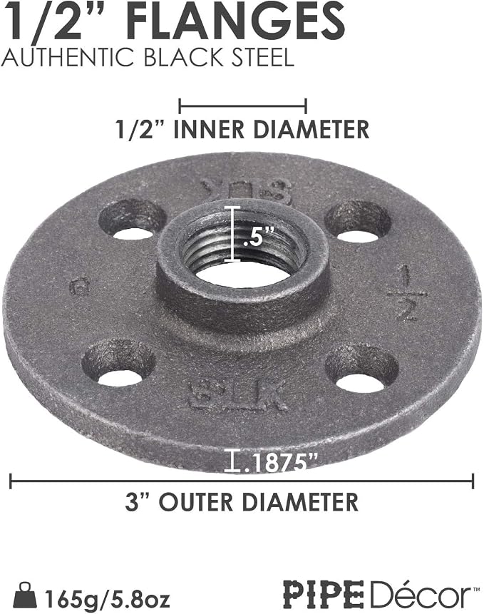 1/2" Flange Fitting, PIPE DECOR Black Malleable Iron Fittings Fit Standard 1/2 - Image 2