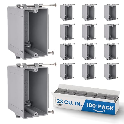 1-Gang New Work Outlet Box, 23 Cubic Inch Single Gang PVC Electrical Box by OhLectric