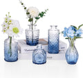 5pcs Blue Glass Bud Vase Set, Small Flower Vases by Fixwal
