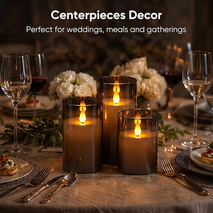 Homemory Gray Flameless Candles, Battery Operated Acrylic LED Pillar Candles - Image 4