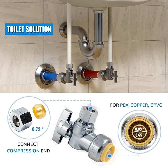 25-Pack Angle Stop Valve, Water Shut Off Valve 1/2" x 3/8" Comp | 1/4 Turn - Image 2
