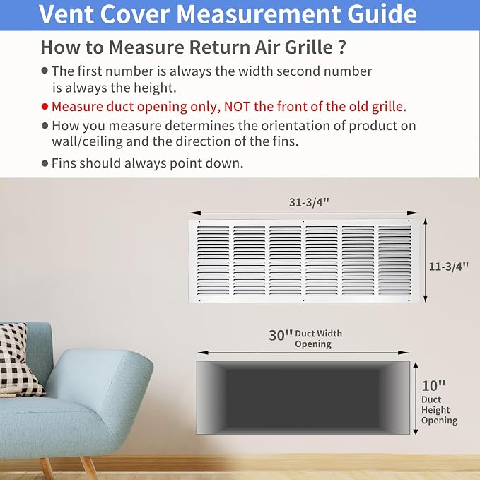 Howeall 30"W x 10"H Steel Return Air Grille, Air Return Vent Cover - Image 5