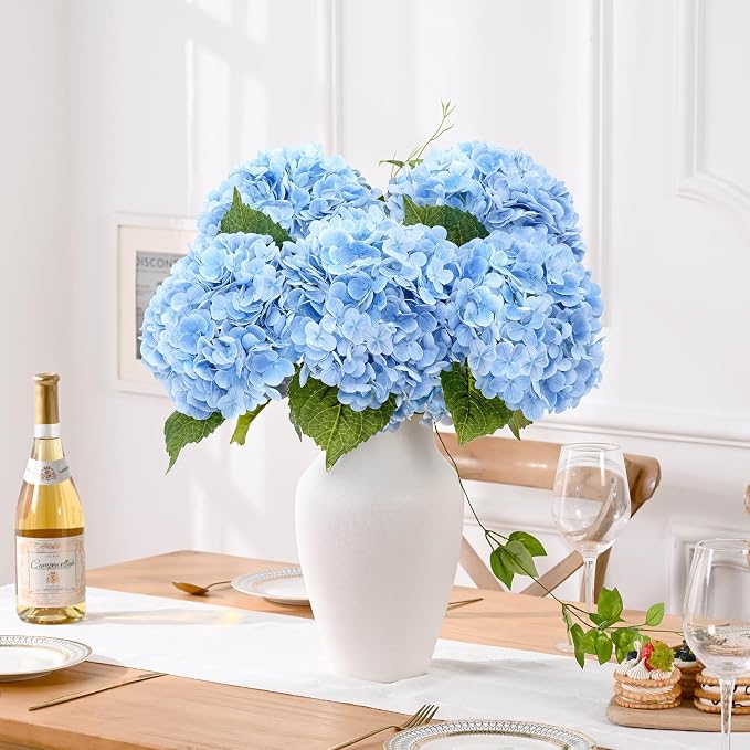 Blue Hydrangea Artificial Flowers, Latex Real Touch | 21" Long Stems - Image 3