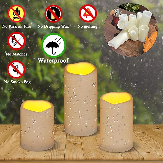 Flameless Candles 4" 5" 6" Outdoor Indoor Pillars Battery Operated Flickering - Image 2