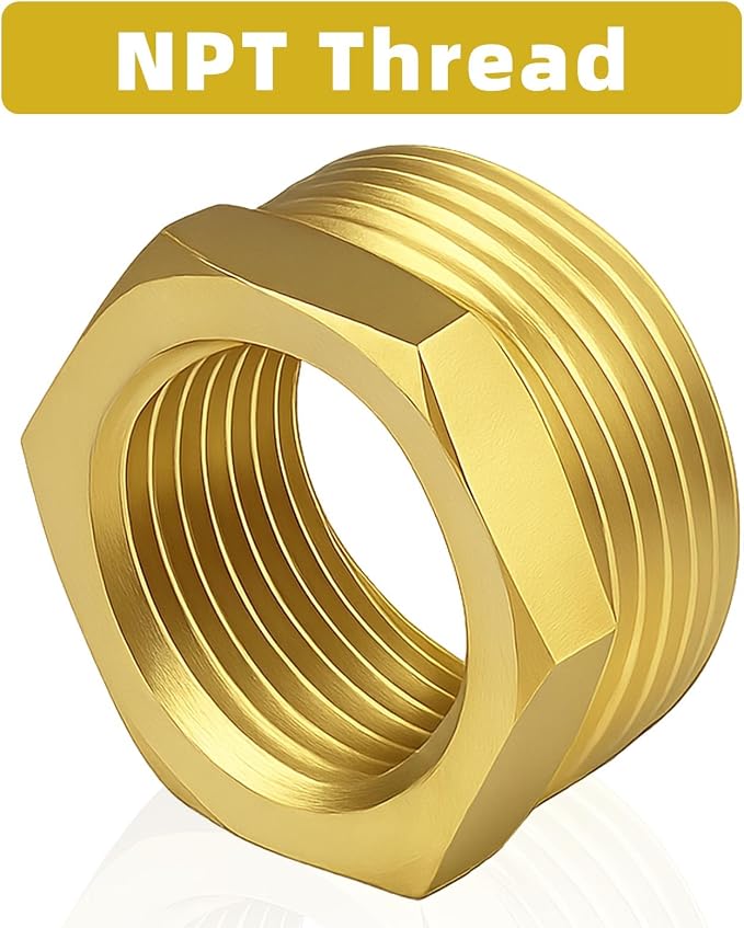 2pcs 1 Inch to 3/4 Inch NPT Female Adapter, Brass Reducing Hex Bushing | Heavy - Image 3